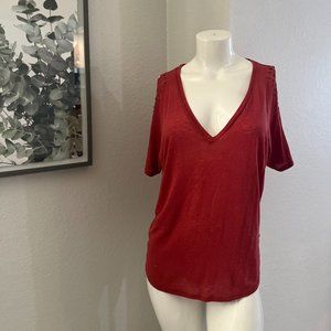 Express Red Top with Slits on Sleeves